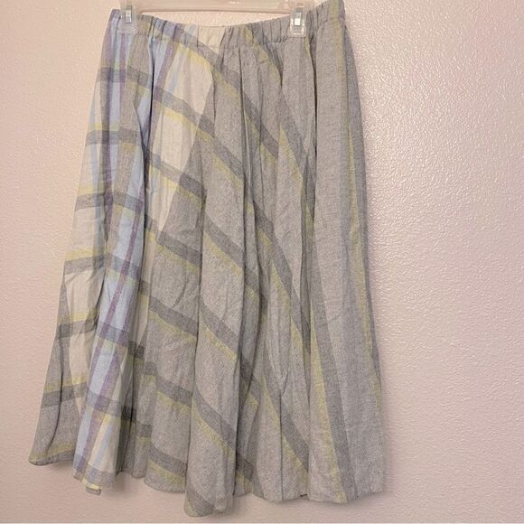 Vintage 80s Kayo of California grey pastel plaid wool blend midi skirt 34 or M - Picture 1 of 8
